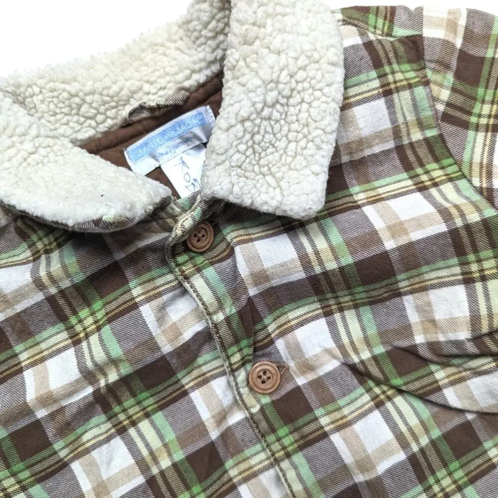 Janie and Jack Jacket Boys Size 12-18m Brown Plaid Sherpa